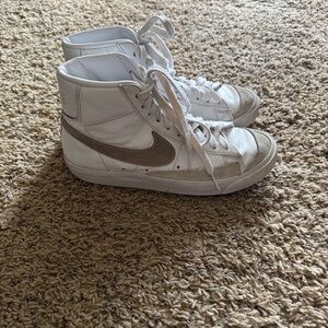 Nike High-Top Blazer Sneakers in White and Brown